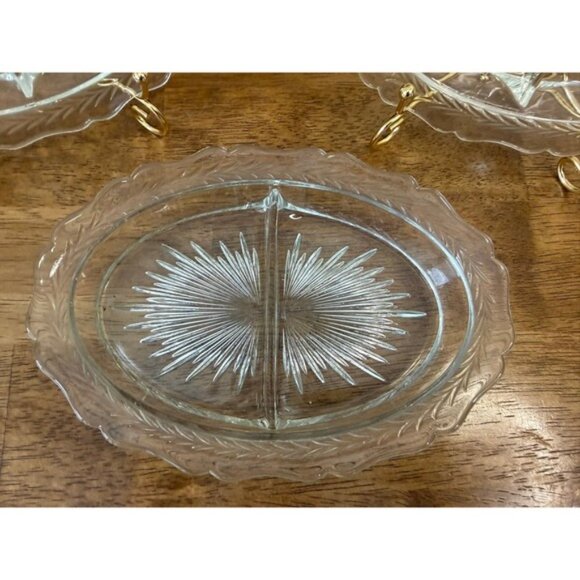 1935-disc. Jeannette Glass Co. Sunburst  Vintage Jeannette Glass Sunburst Herringbone Divided Relish Dish Clear Retro
